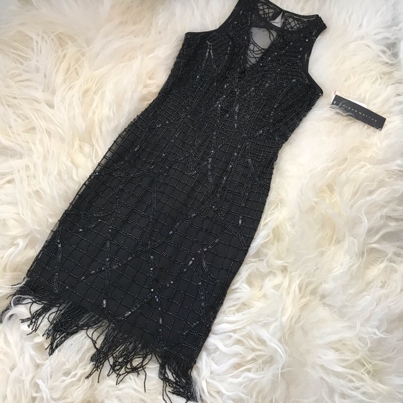 aidan mattox beaded fringe dress Aidan Mattox